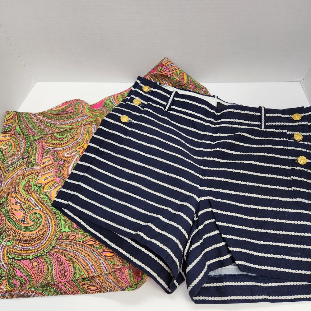 Lot Of 2 J Crew Womens Sz 2 Shorts Cotton Blue Nautical Pink Paisley See Details